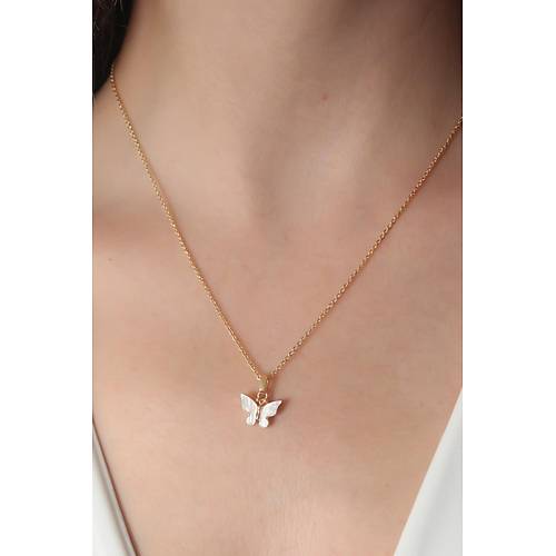 Gold Beyaz Renk Kelebek Fig�r Kad�n Kolye