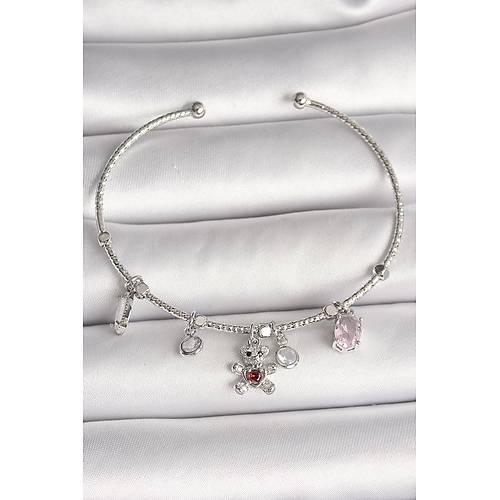 Pirin� G�m�� Renk Sallant� Zirkon Ta�l� Ay�c�k Fig�r K�rm�z� Ta� Detay Charm Kad�n Bileklik