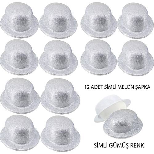 G�m�� Renk Simli Melon Yuvarlak Parti �apkas� 12 Adet