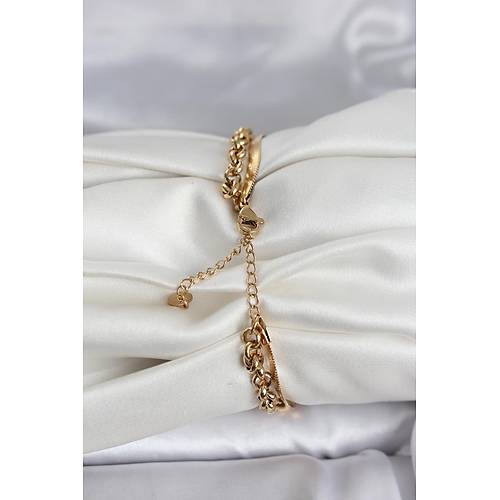 316L �elik Gold Renk Dorika ve �talyan Zincirli Model Kad�n Bileklik