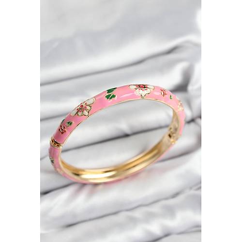 Mineli Pirin� Pembe �i�ek Motifli Gold Kad�n Kelep�e