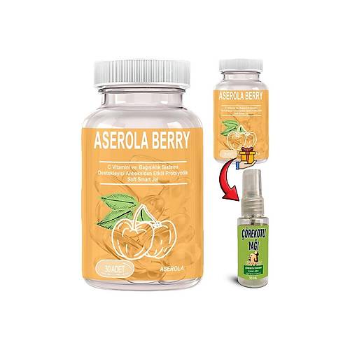 Aserola Berry 2 Ad Aserola Ekstratl� C Vitaminli Probiyotik 30lu Soft Jel Kaps�ller + ��rek Otu Ya��