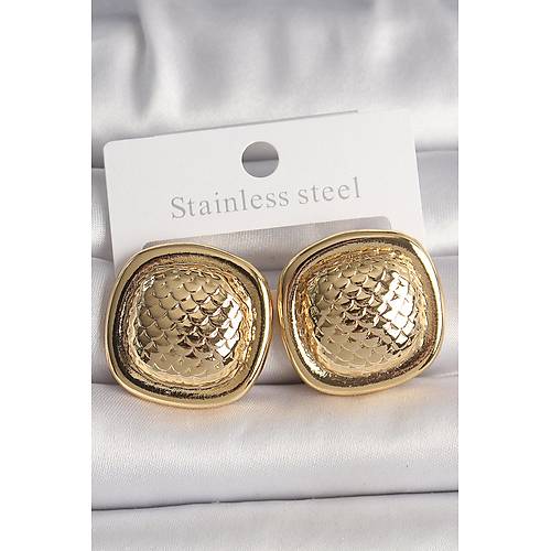 Pirin� Gold Renk ��lemeli Kare Model Kad�n K�pe