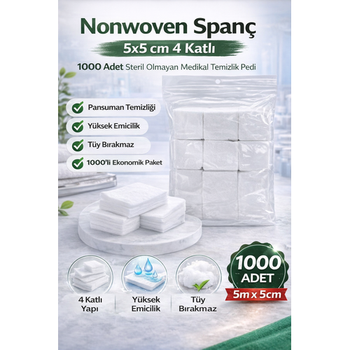 Nonwoven Span� 5x5 cm 4 Katl� 1000 Adet Steril Olmayan Medikal Temizlik Pedi