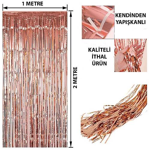 Rose Gold P�sk�ll� Kap� Perdesi - Parti, Bekarl��a Veda, Do�um G�n� 1x2 m
