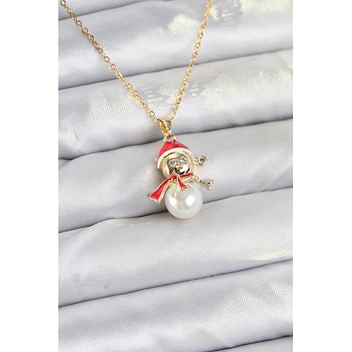 316L �elik Zincir Gold Renk Kardan Adam Model Y�lba�� Temal� Kad�n Kolye