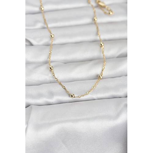 CM 14K Gold Renk Burgu ve Top Zincirli Model 60 cm Kad�n Kolye