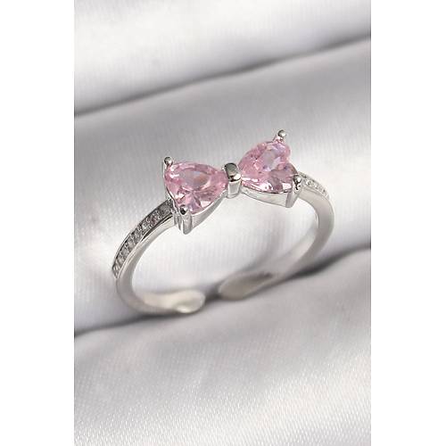 Pirin� G�m�� Renk Pembe Zirkon Ta�l� Kalp Fiyonk Model Kad�n Y�z�k