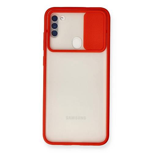 Galaxy A11 K�l�f Palm Buzlu Kamera S�rg�l� Silikon - K�rm�z�