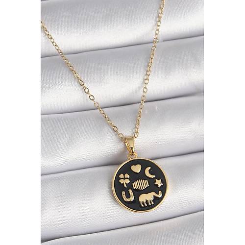 316L �elik Gold Renk Siyah �ans Kolyesi