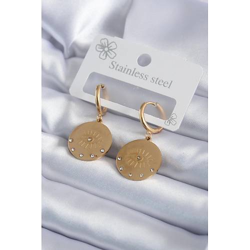 316L �elik Gold Renk Zirkon Ta�l� G�z ��leme Model Kad�n K�pe