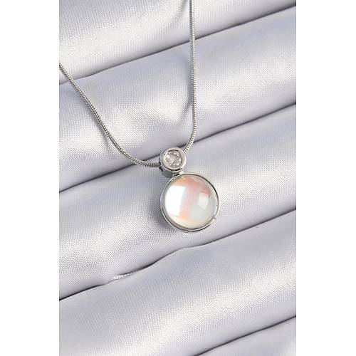 316L �elik G�m�� Renk Beyaz Sedefli Vintage Model Kad�n Kolye