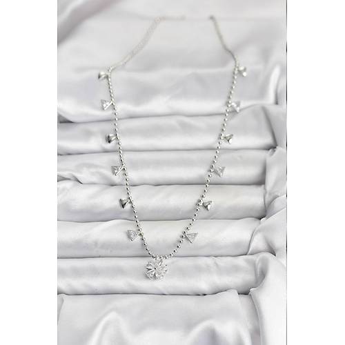 Pirin� G�m�� Renk Zirkon Ta�l� �i�ek Model Kad�n Kolye