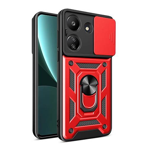 Redmi 13C K�l�f Pars Lens Y�z�kl� Silikon - K�rm�z�