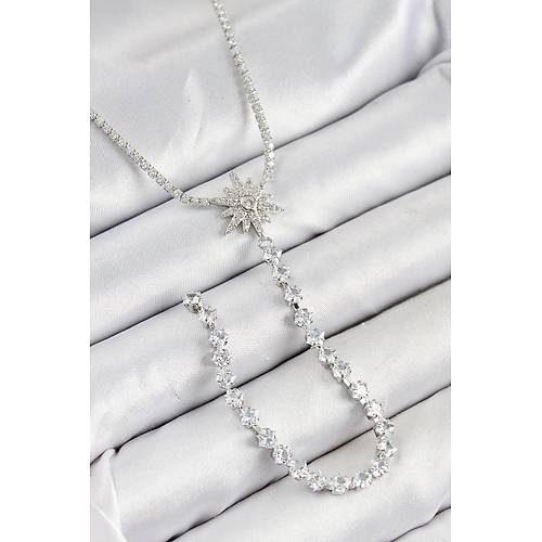 Pirin� Zirkon Ta�l� Kutup Y�ld�z� Model Gold Renk Y Kolye