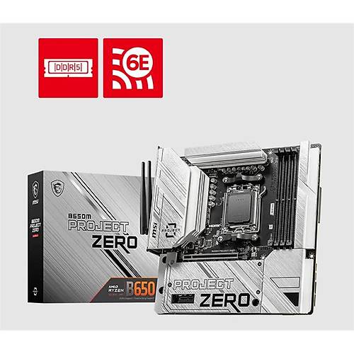 MSI B650M PROJECT ZERO DDR5 7600MT/S 1XHDMI 1XDP 2XM.2 USB MATX AM5 (AMD AM5 9000/8000/7000 SER� �LE UYUMLU)