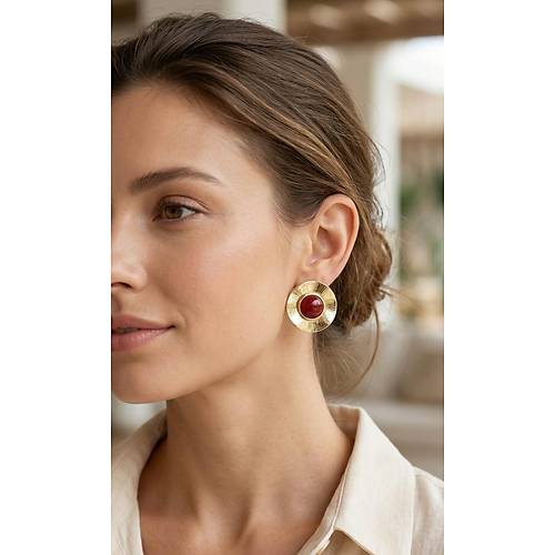 Vintage Model Bordo Gold Renk Pirin� Kad�n K�pe