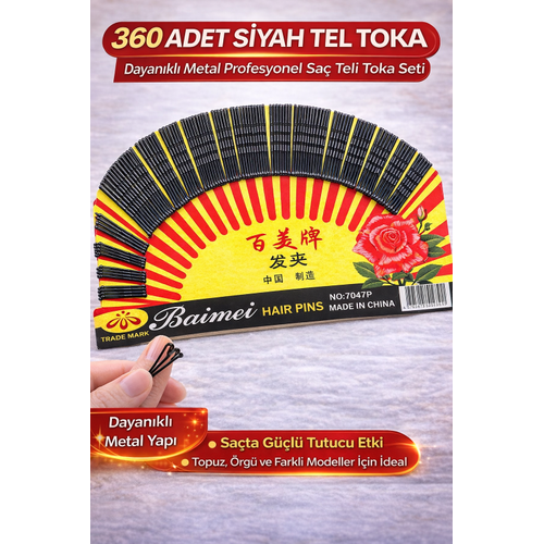 360 Adet Siyah Tel Toka Sa� Tokas� � Dayan�kl� Metal Profesyonel Sa� Teli Toka Seti