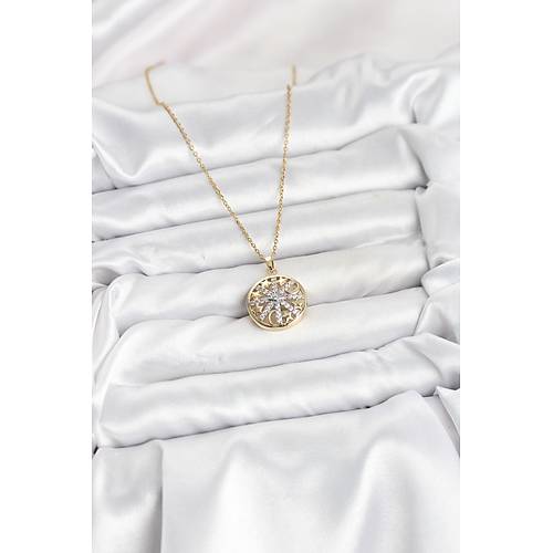 316L �elik Zincir Gold Renk Zirkon Ta�l� Kad�n Kolye