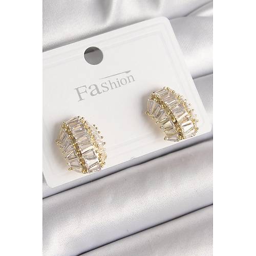 Pirin� Gold Renk Zirkon Ta�l� Kaplumba�a Kabu�u Model Kad�n K�pe