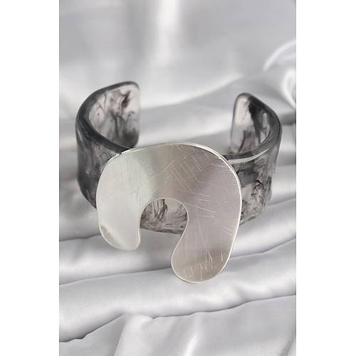 Siyah Mermer Desen Akrilik Plaka Vintage Kad�n Bilezik