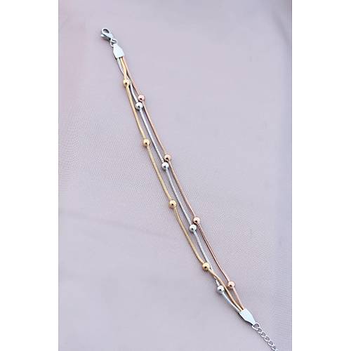 316L Kararmaz �elik G�m�� Renk Top Zincirli Kad�n Bileklik