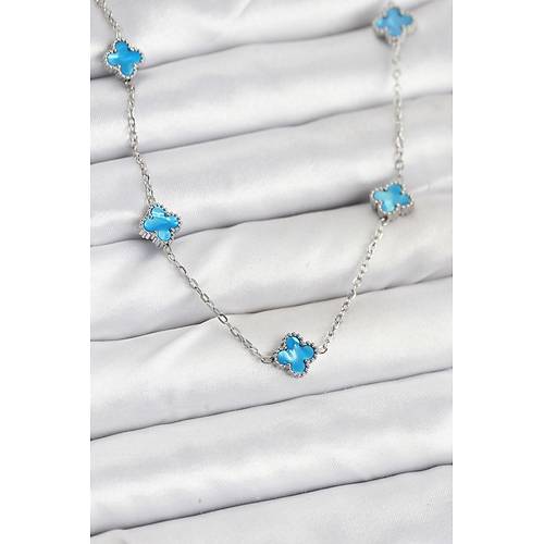 316L �elik Zincir G�m�� Renk Buz Mavisi Baby Boy Yonca Kad�n Kolye