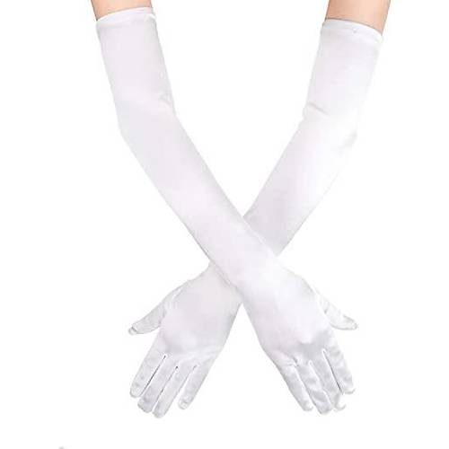 Beyaz Renk Dirse�e Kadar Uzun Kuma� Eldiven 40 cm