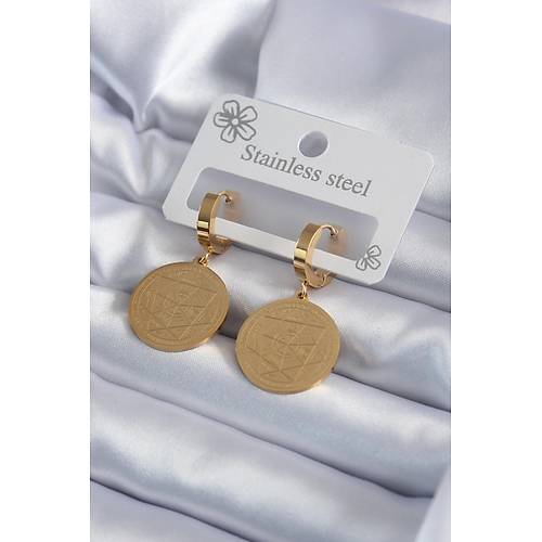 316L �elik Gold Renk Pentagram ��leme Model Kad�n K�pe