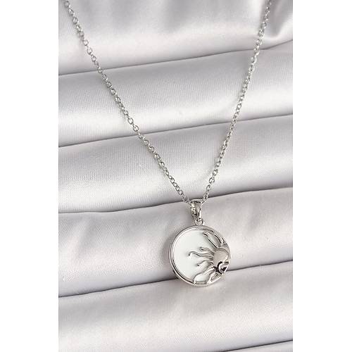 316L �elik G�m�� Renk Zincir Beyaz Mineli G�n Bat�m� Model Kad�n Kolye