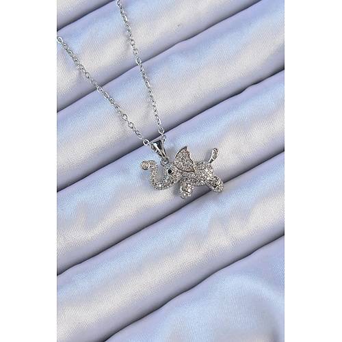 316L �elik Zincir G�m�� Renk Zirkon Ta�l� Fil Kolye