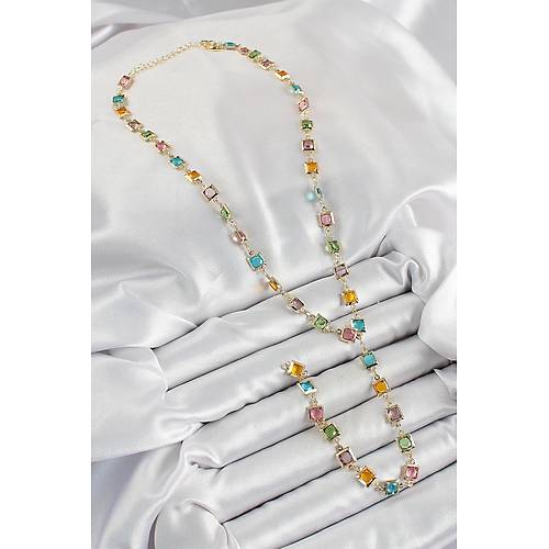 Pirin� Asorti Kare Model Gold Renk Zirkon Ta�l� Y Kolye