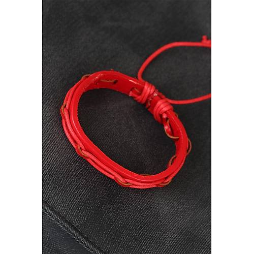 K�rm�z� Renk Ayarlamal� �pli Deri Erkek Bileklik