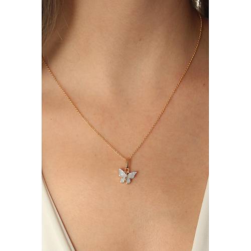 Gold Mavi Renk Kelebek Fig�r Kad�n Kolye