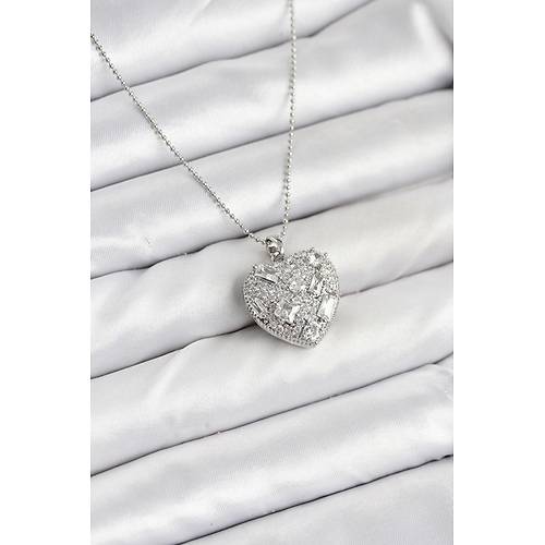 316L �elik Zincir G�m�� Zirkon Ta�l� Kalpli Kad�n Kolye