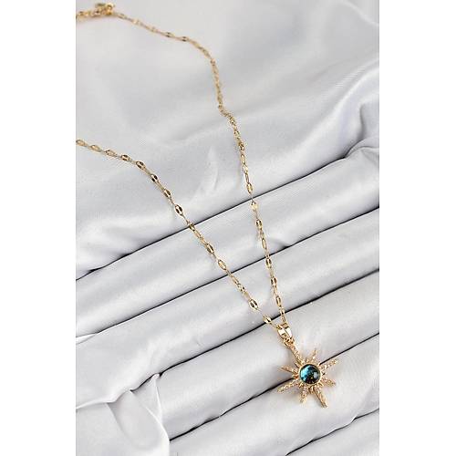 316L �elik Zirkon Ta�l� Kutup Y�ld�z� Model Gold Renk Kad�n Kolye