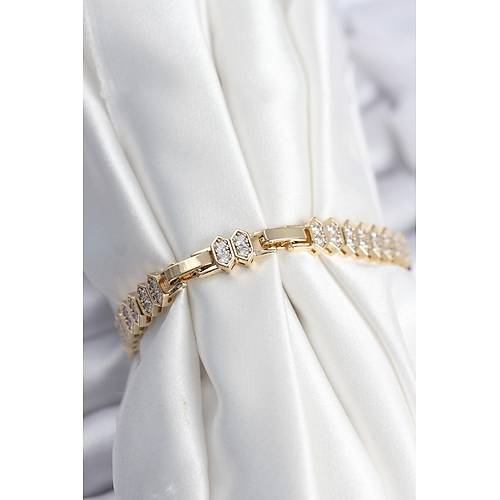 Pirin� VIP Seri Gold Renk Zirkon Ta�l� Kad�n Bileklik