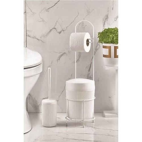 Metal Standl� Yuvarlak Koval� & Ka��tl�kl� & F�r�al�kl� Beyaz Banyo Tak�m�