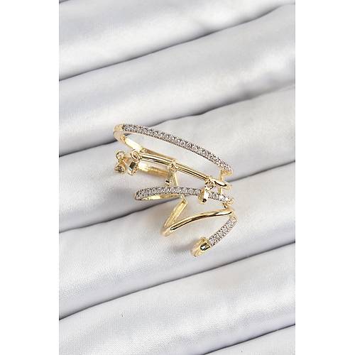 Pirin� Zirkon Ta�l� S�k��t�rma Sa� K�k�rdak Gold Renk Kad�n K�pe