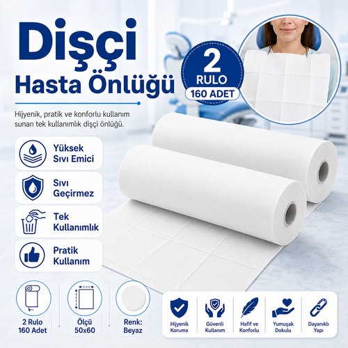Di��i Hasta �nl��� 2 Rulo 160 Adet Beyaz Tek Kullan�ml�k S�v� Ge�irmez Y�ksek Emici Hasta �rt�s� 50x60 cm
