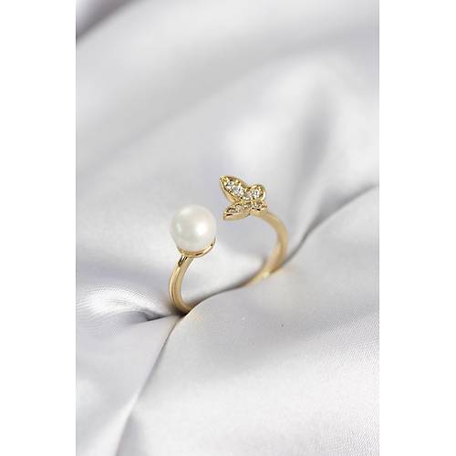 Kelebek �ncili Model Gold Renk Zirkon Ta�l� Kad�n Y�z�k