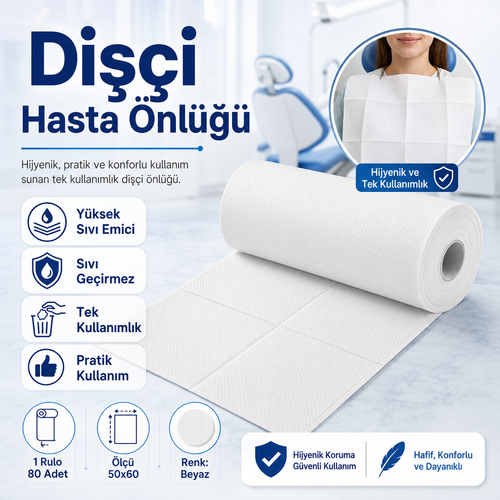 Di��i Hasta �nl��� 1 Rulo 80 Adet Beyaz Tek Kullan�ml�k S�v� Ge�irmez Y�ksek Emici Hasta �rt�s� 50x60 cm