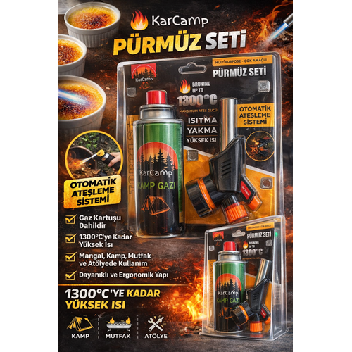 KarCamp P�rm�z Seti Kamp Gazl� Torch �akmak Otomatik Ate�lemeli 1300�C �ok Ama�l� Mutfak Kamp Kaynak P�rm�z Seti Gaz Kartu�lu