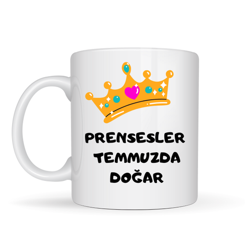 Prensesler Temmuzda Do�ar Yaz�l� Kupa Model 251 Ta� Tasar�ml� Temmuz Ay� Do�um G�n� Temal� Seramik Kahve Kupas�