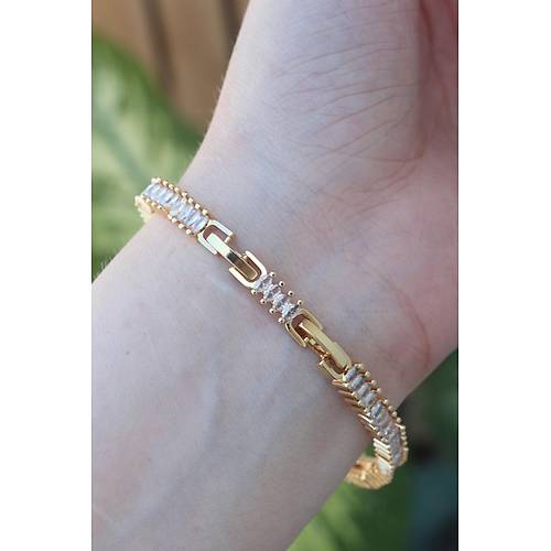 Vip Seri Pirin� Pembe Zirkon Ta�l� Gold Renk Baget Model Bileklik