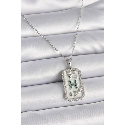 316L �elik G�m�� Renk Zincir Bal�k Burcu Zirkon Ta�l� Kad�n Kolye