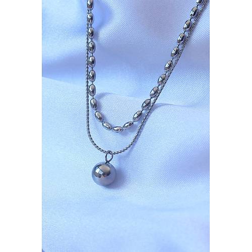 316L �elik �ift Zincirli G�m�� Renk Top�uk Model Kolye