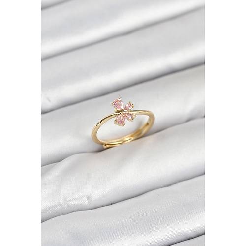 Pirin� Gold Renk Pembe Kelebek Kad�n Y�z�k