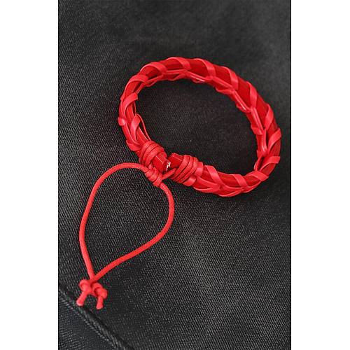 K�rm�z� �rg� Deri Erkek Bileklik