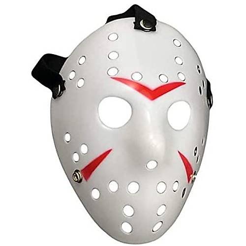 Beyaz Renk K�rm�z� �izgili Tam Y�z Hokey Jason Maskesi Hannibal Maskesi